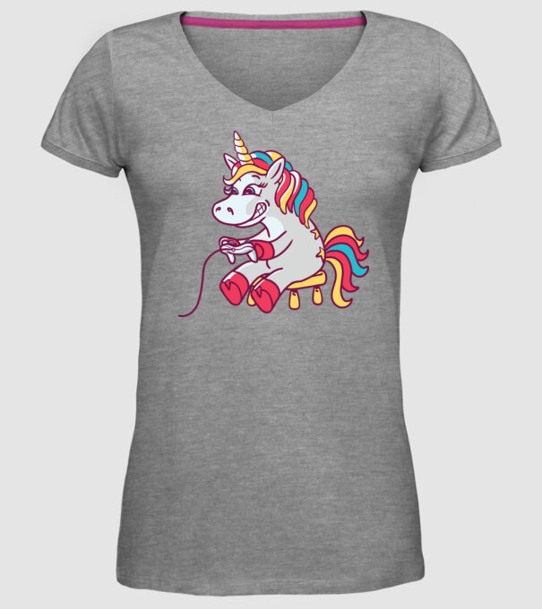 Gamer Unicorn model gri pe tricou