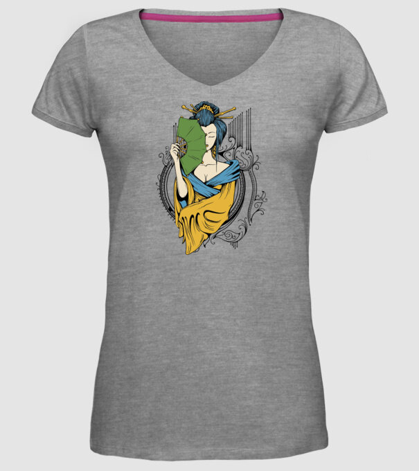 Geisha cu evantai 2 model gri pe tricou