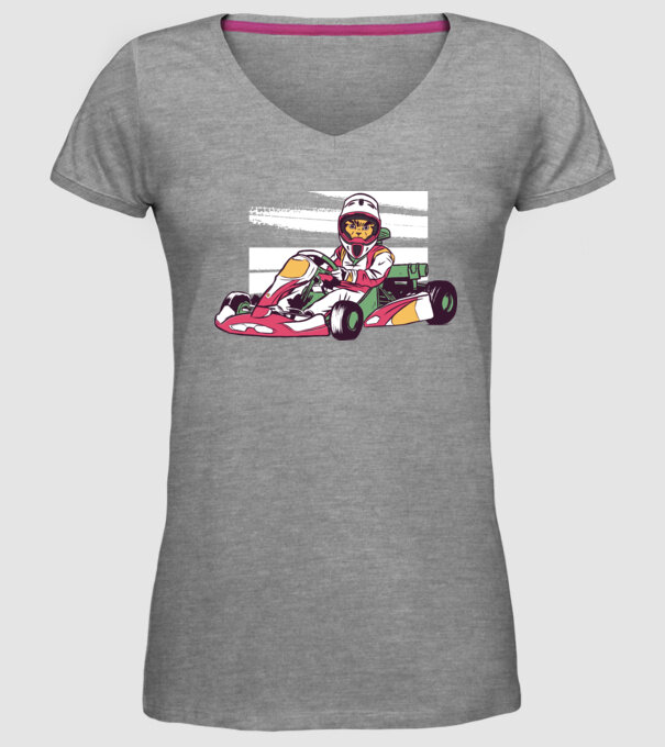 Pisică gokart model gri pe tricou