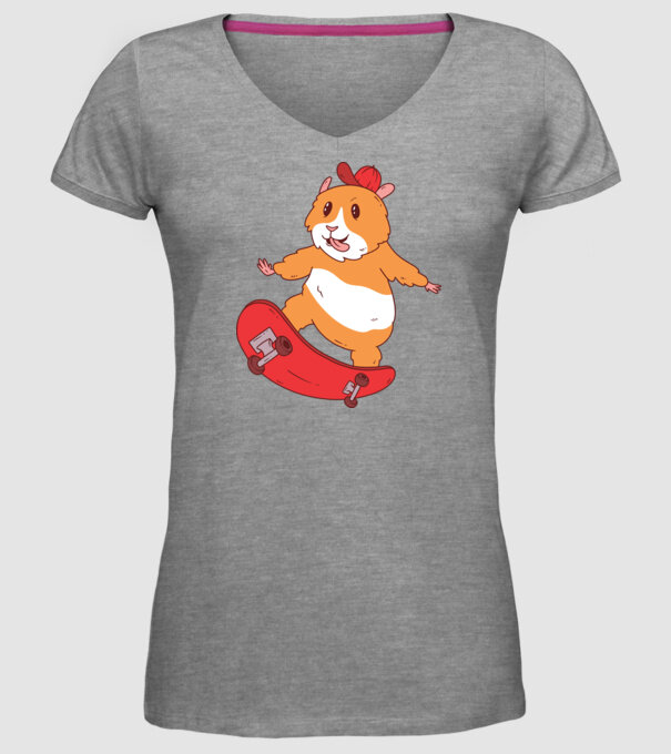 Hamster Skateboarder model gri pe tricou