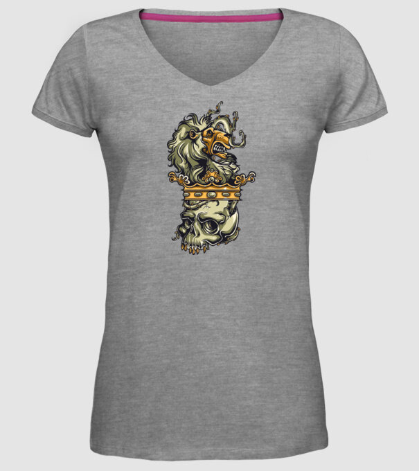 Half Lion Half Skull model gri pe tricou