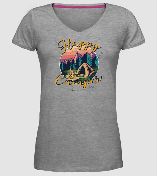 Happy Camper tricou camping model gri pe tricou