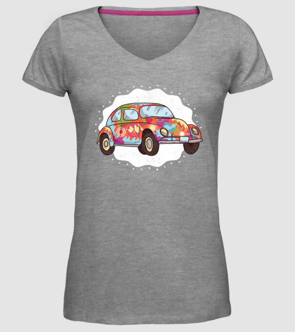 Hippy Beetle Volkswagen model gri pe tricou