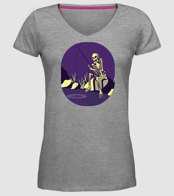 Schelet pescar model gri pe tricou