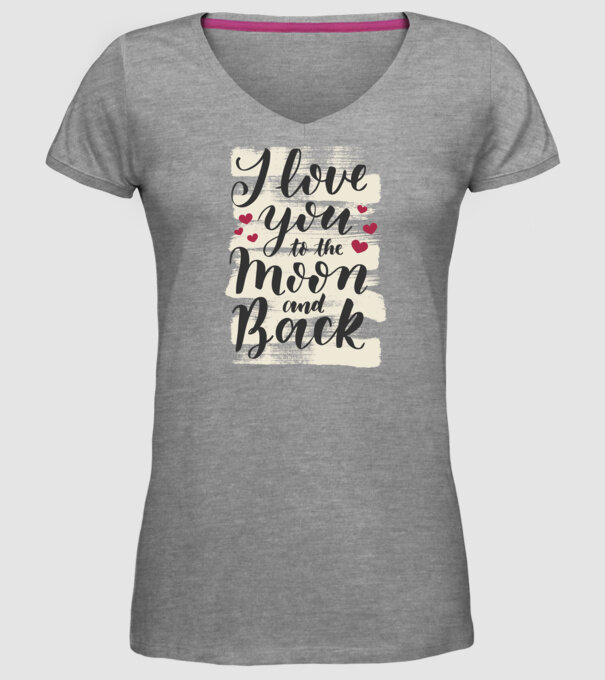 'I love you to the moon and back tricou drăguț Valentine''s Day' model gri pe tricou