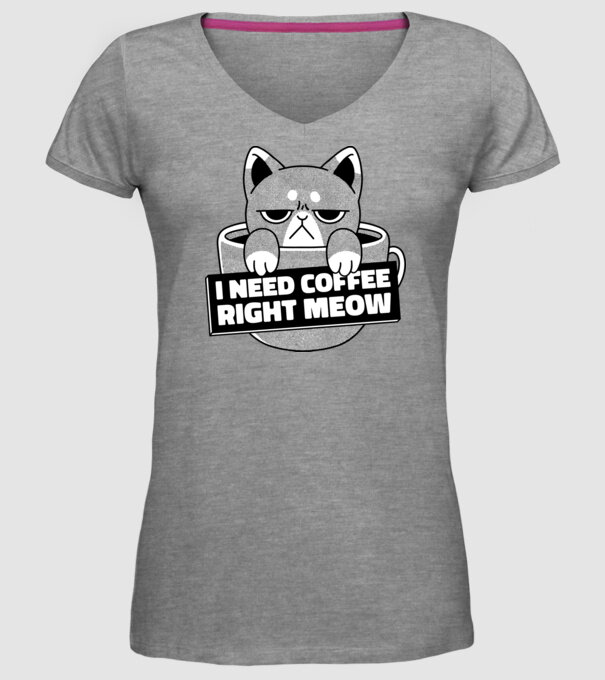 I need Coffee Right Meow model gri pe tricou