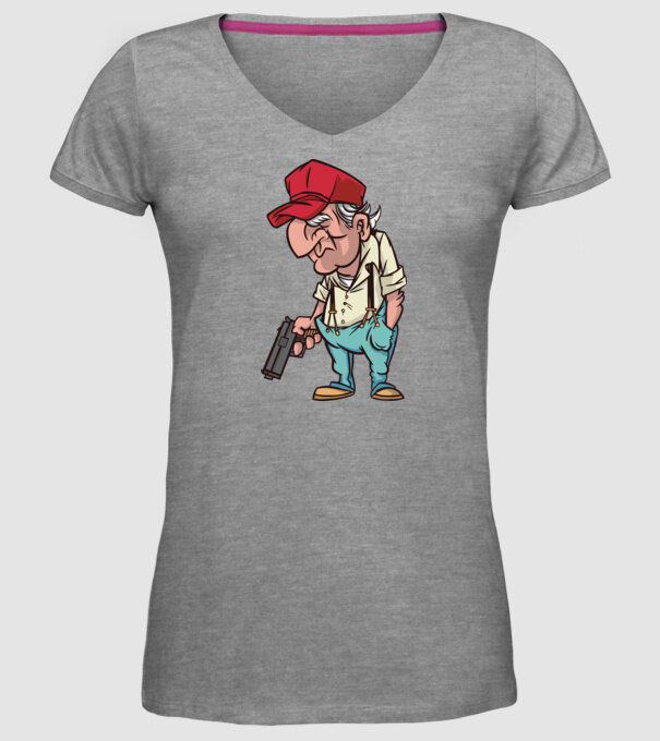 Bătrân cu armă model gri pe tricou