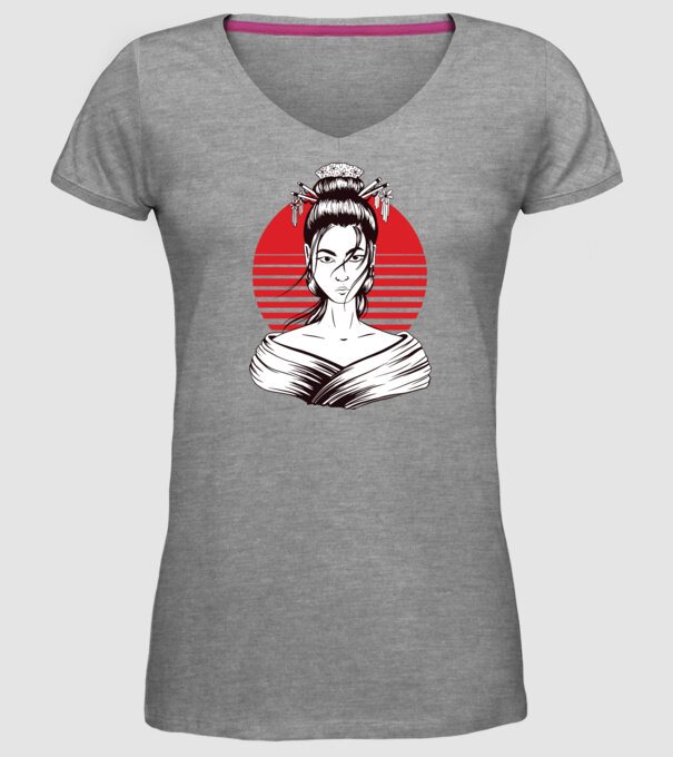Geisha japoneză model gri pe tricou