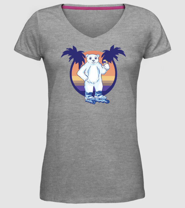 Urs polar cu patine cu rotile model gri pe tricou
