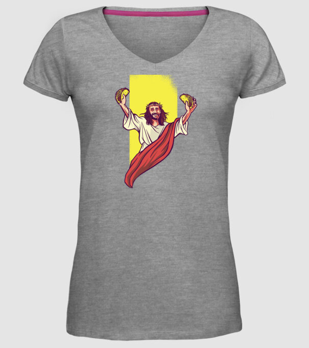 Isus cu Taco tricou amuzant model gri pe tricou