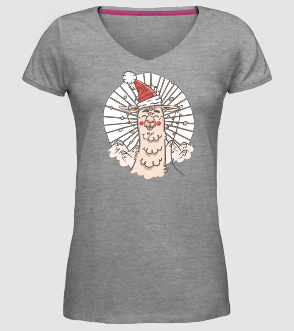 Llama de Crăciun model gri pe tricou