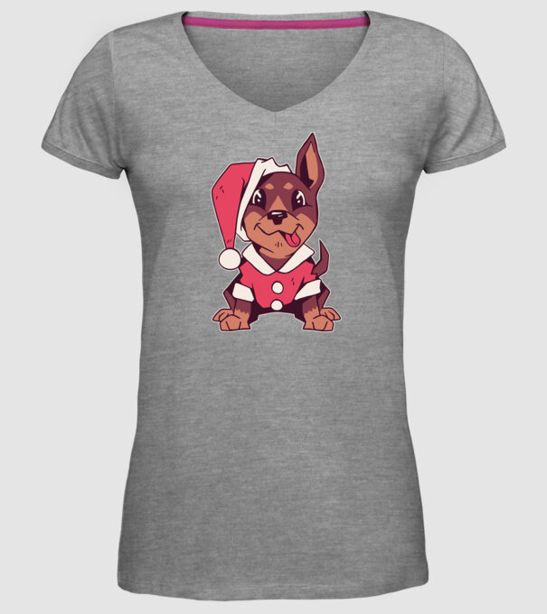 Teckel de Crăciun model gri pe tricou