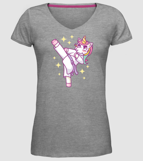 Karate unicorn model gri pe tricou