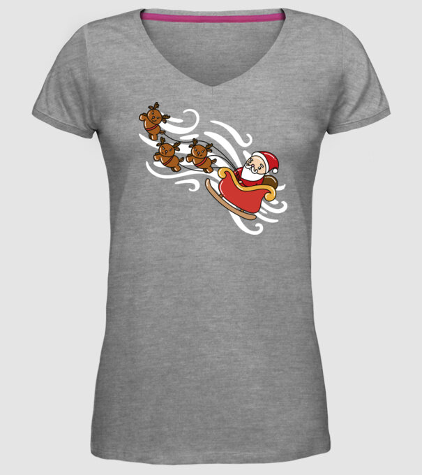 Kawaii sanie Moș Crăciun model gri pe tricou