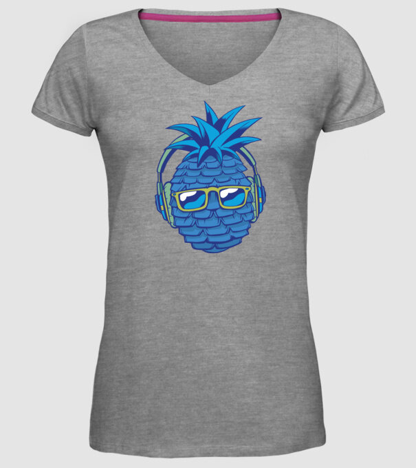 Ananas albastru cu căști model gri pe tricou