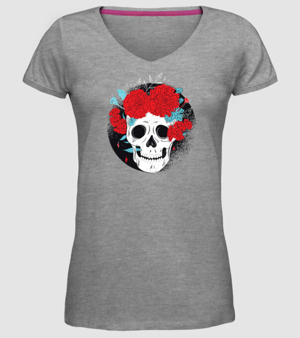 Craniu cu flori model gri pe tricou