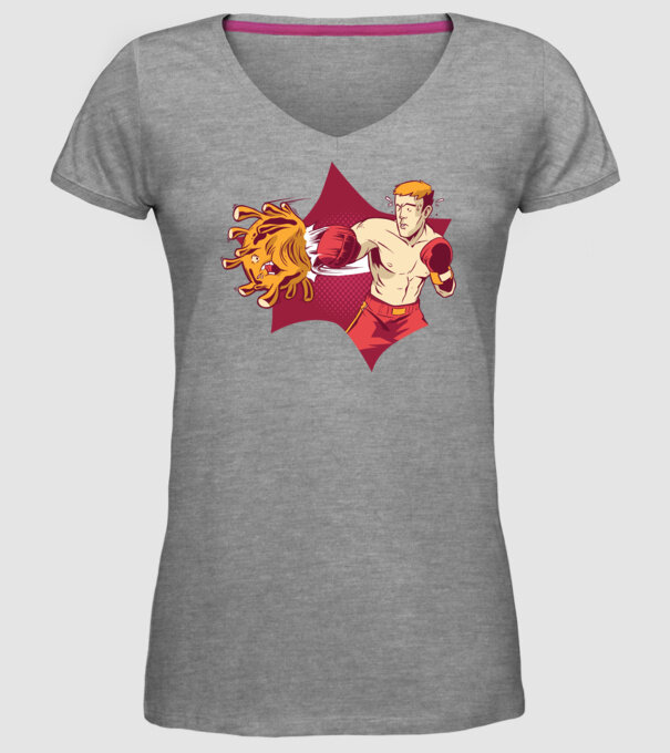 Coronavirus KO - Box model gri pe tricou