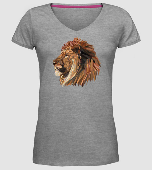 lion polygon model gri pe tricou