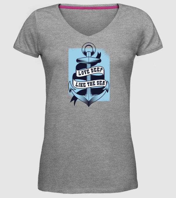 'Love deep like the sea ancoră dragoste Valentine''s Day' model gri pe tricou