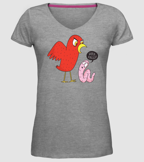 Pasăre cu vierme model gri pe tricou