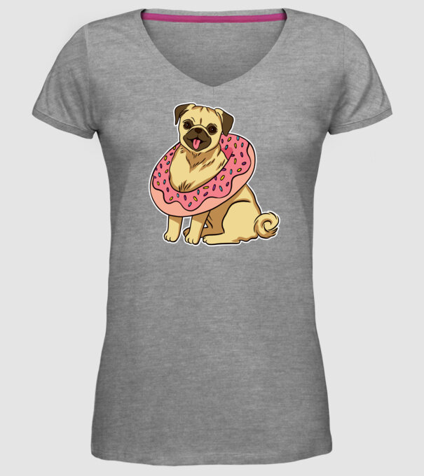Mops cu gogoașă la gât model gri pe tricou
