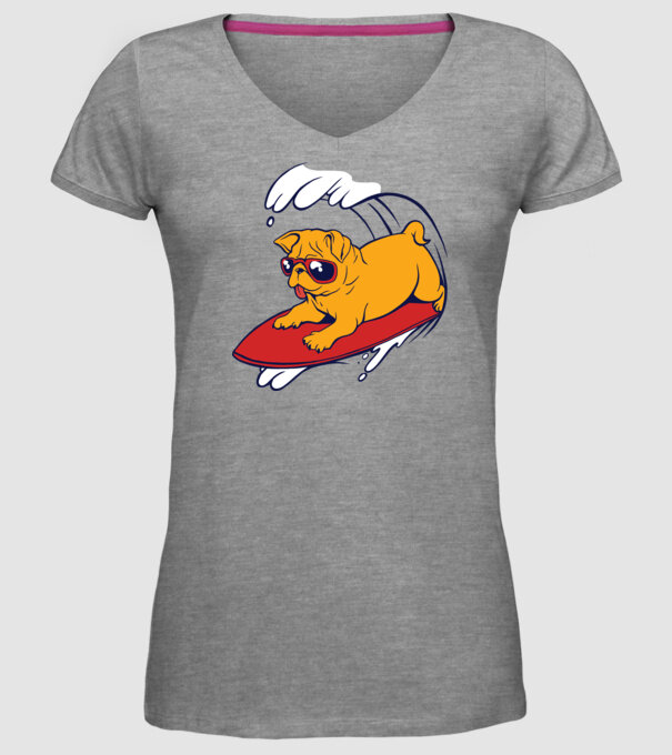 Mops Surf model gri pe tricou