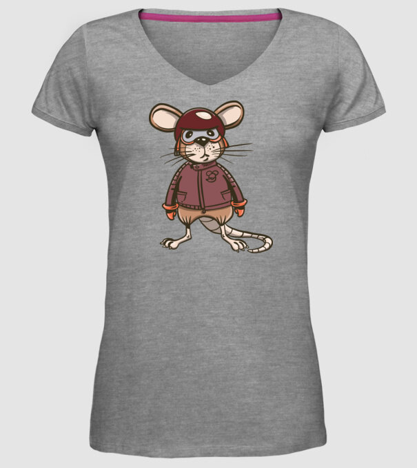 Șobolan motociclist model gri pe tricou