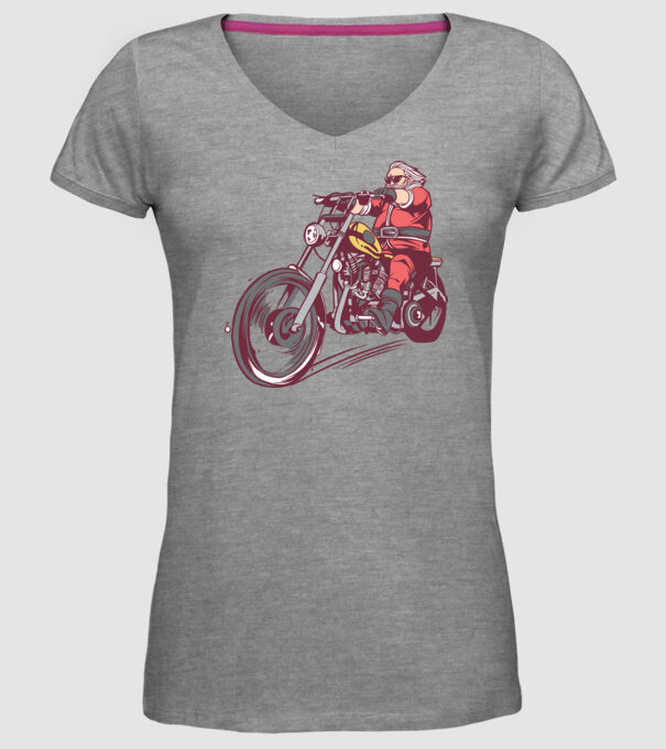Moș Crăciun motociclist model gri pe tricou