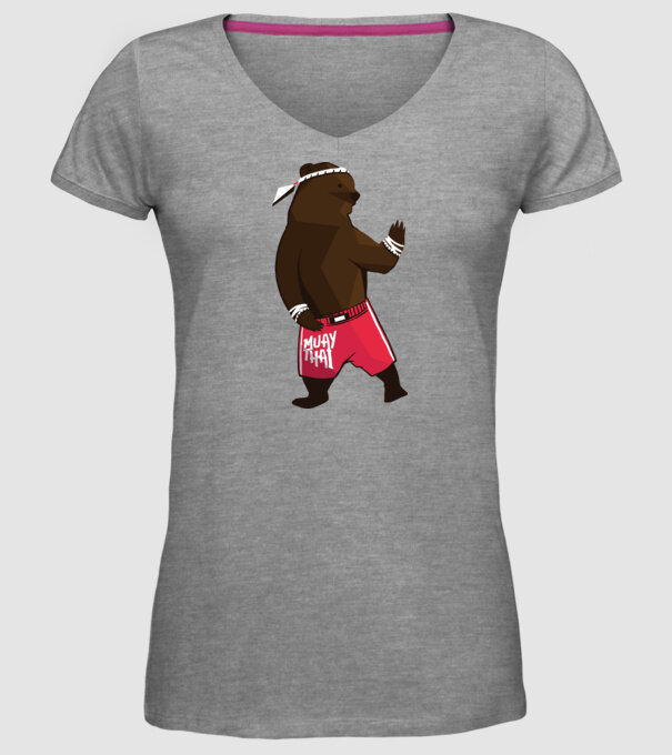 Urs Muay Thai model gri pe tricou