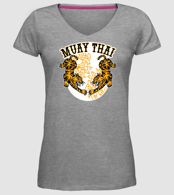 Tigri Muay Thai model gri pe tricou