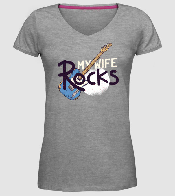 My wife rocks - Soția mea e tare model gri pe tricou