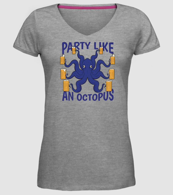 Party Like An Octopus model gri pe tricou