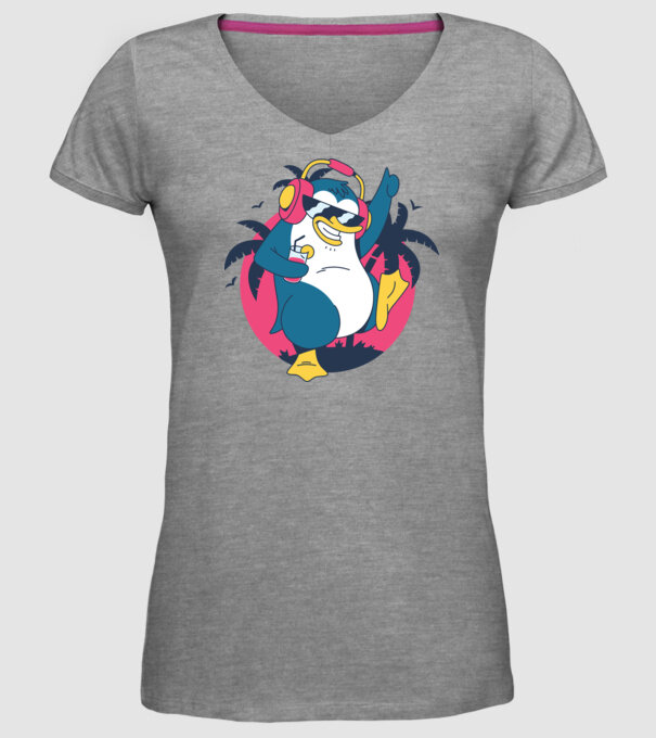 Pinguin de Petrecere model gri pe tricou