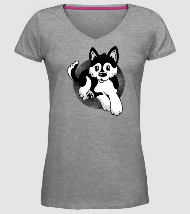 Câine Pomsky model gri pe tricou