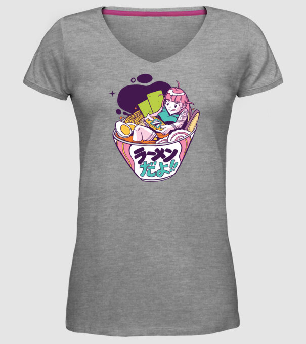 Ramen Anime Gamer fată model gri pe tricou