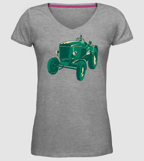 Tractor vechi model gri pe tricou