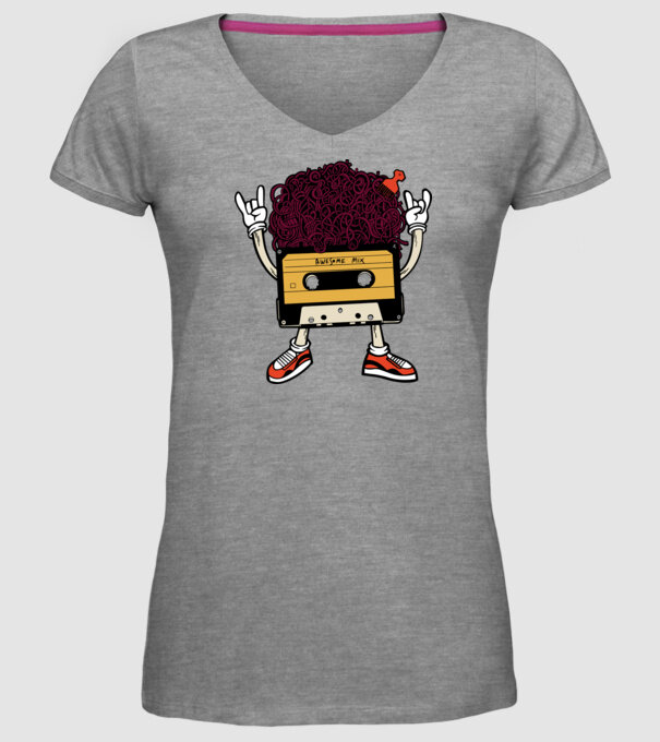 Casetă retro cu păr afro model gri pe tricou
