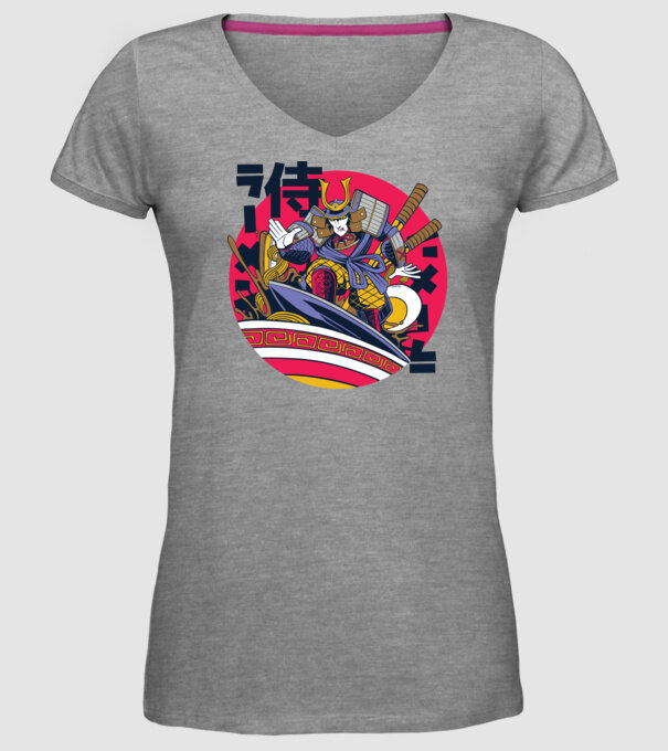Samurai Ramen Surf model gri pe tricou