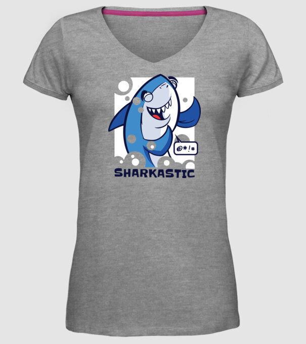 Sharkastic - Rechinul sarcastic model gri pe tricou