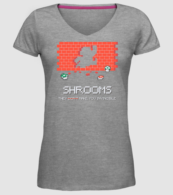 Shrooms - They make you invincible Mario model gri pe tricou