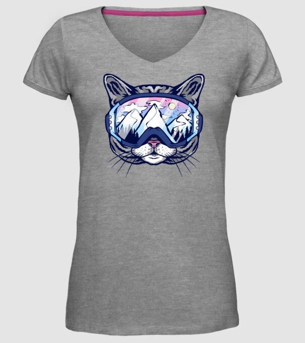 Pisică schior model gri pe tricou