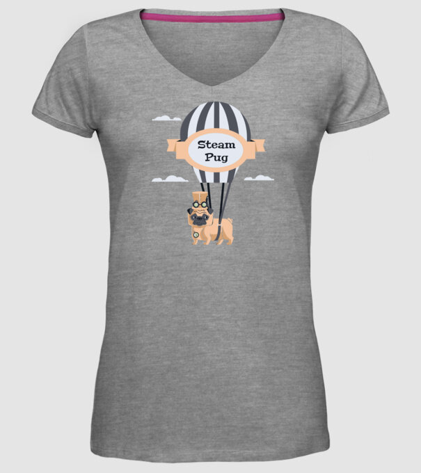 Steampug - mops model gri pe tricou