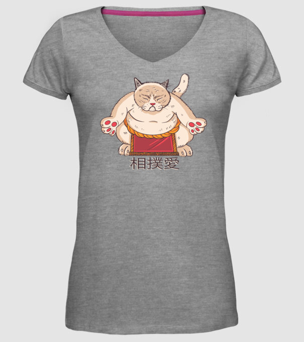 Pisică Sumo model gri pe tricou