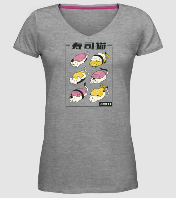 Pisicuțe Sushi model gri pe tricou