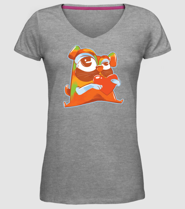 Mops colorat model gri pe tricou