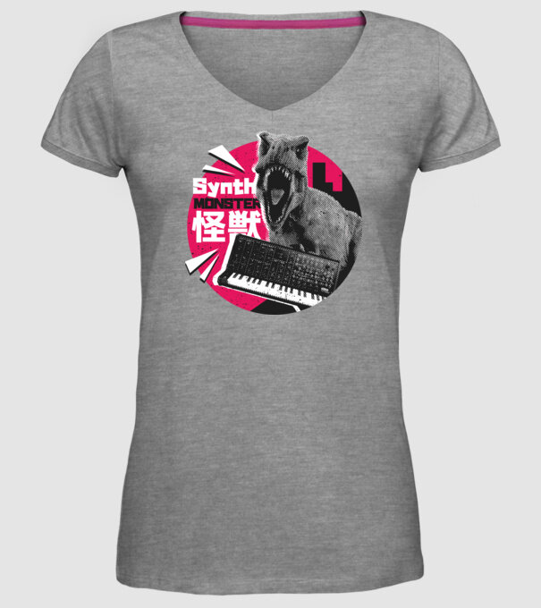 Dinozaur sintetizator model gri pe tricou