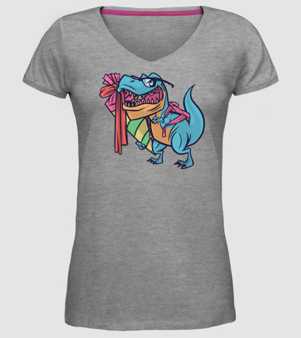 Elev T-rex model gri pe tricou