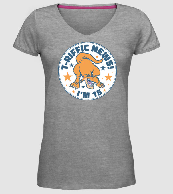 'T-rex Terrific news i''m 15' model gri pe tricou