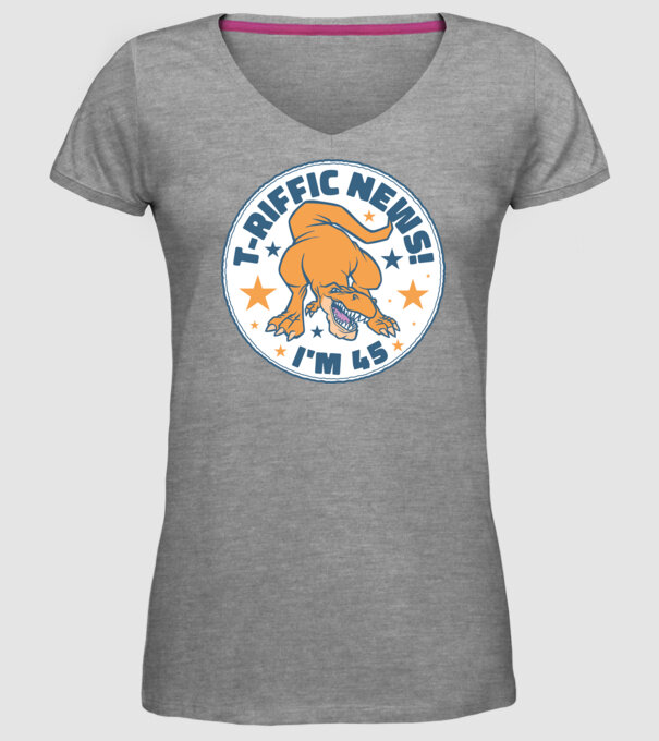 'T-rex Terrific news i''m 45' model gri pe tricou
