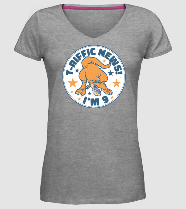 'T-rex Terrific news i''m 9' model gri pe tricou